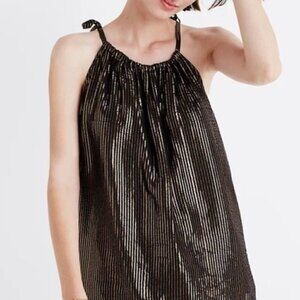 Madewell EUC Metallic Striped Silk/Lurex Top Black Gold Adjustable Straps Size 2